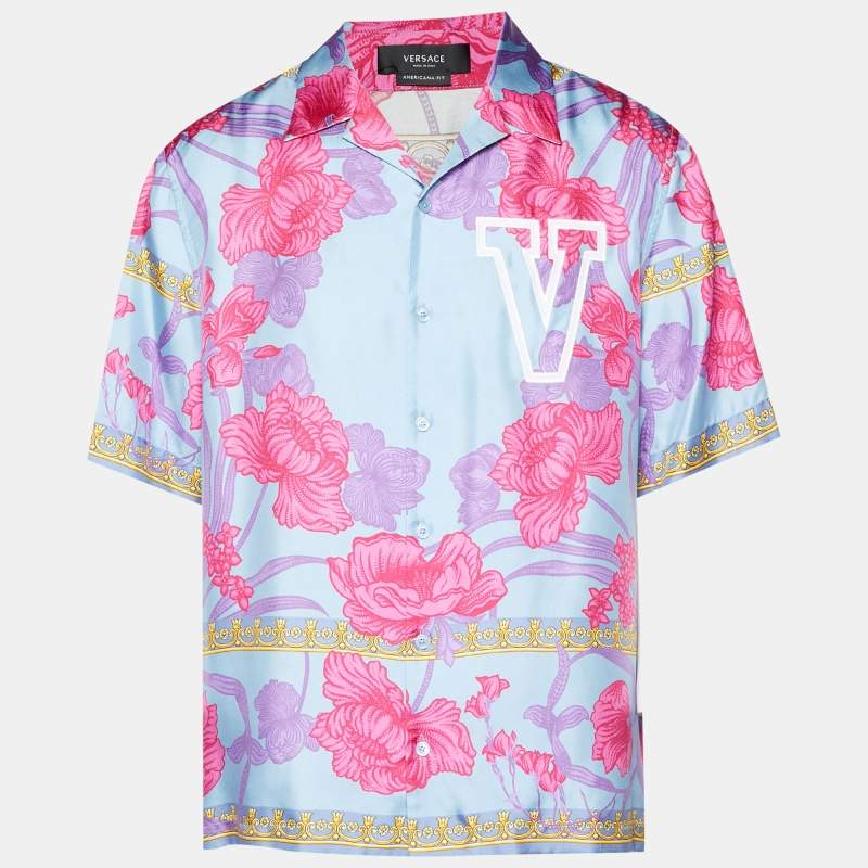 مملوكة مسبقًا Versace Multicolour Floral Print Silk Americana Fit Shirt L