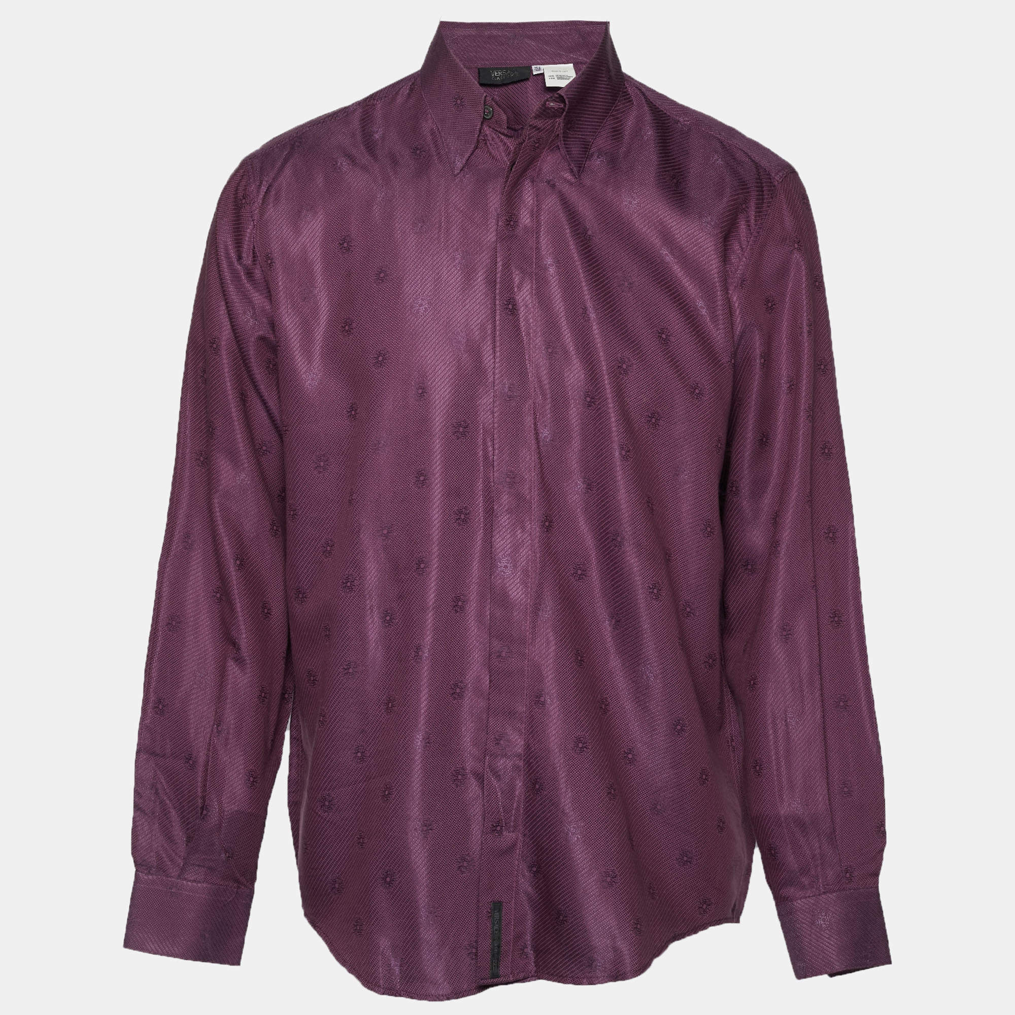 Pre Owned Versace Classic V2 Purple Textured Cotton Shirt L