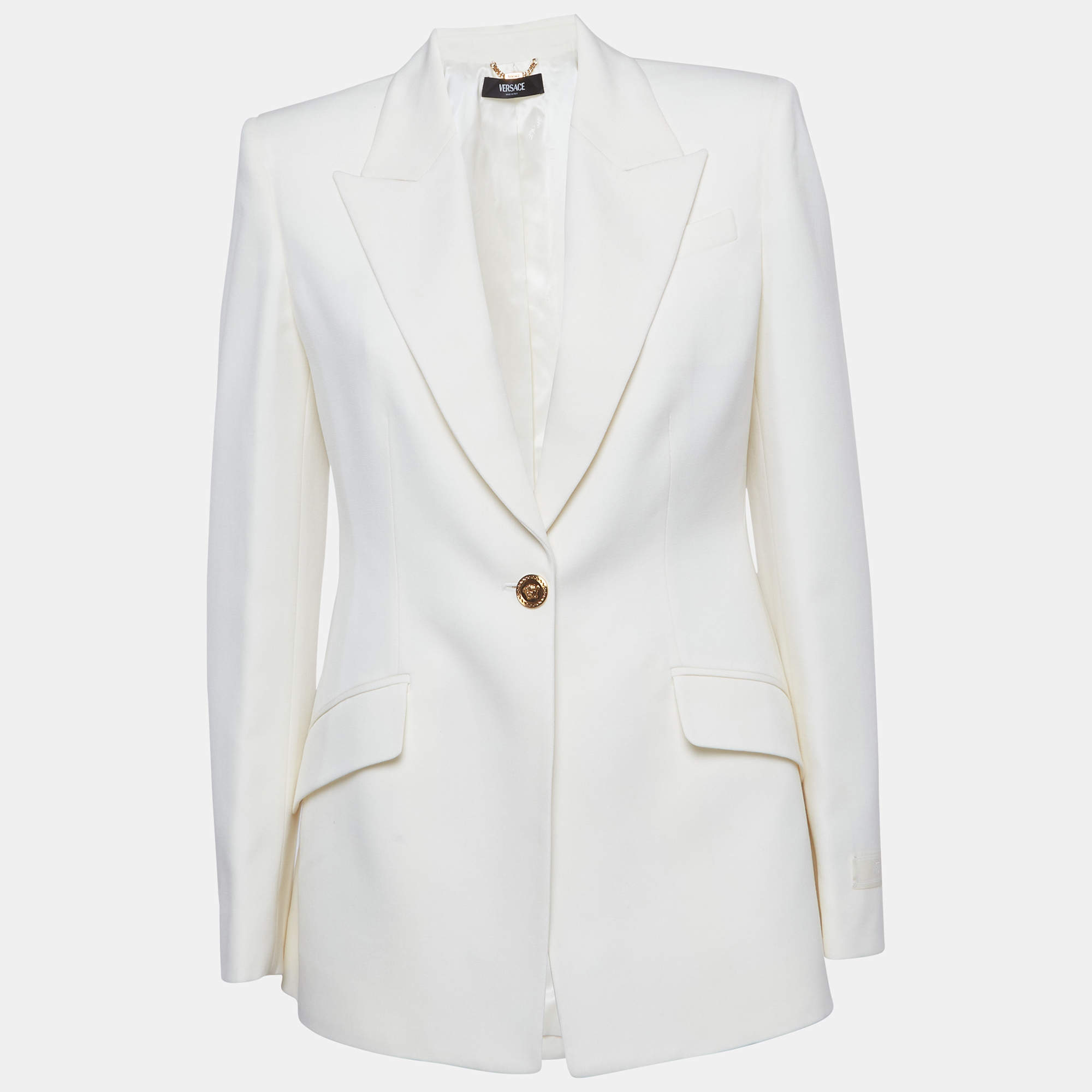 مملوكة مسبقًا Versace Off White Gabardine Regular Fit Blazer XXS
