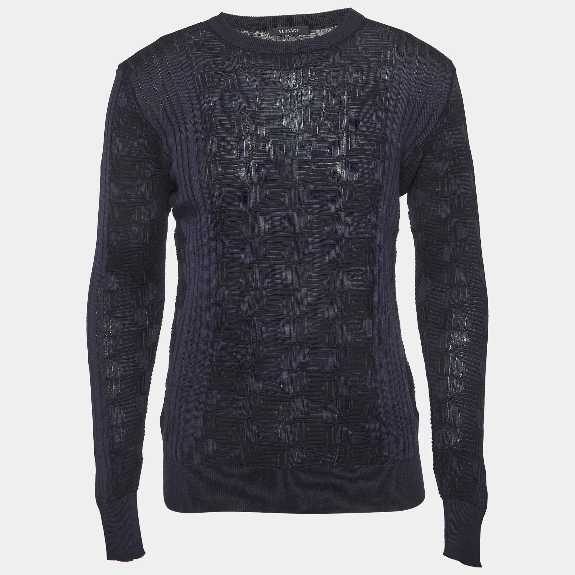 Pre Owned Versace Navy Blue Knit Sweatshirt M