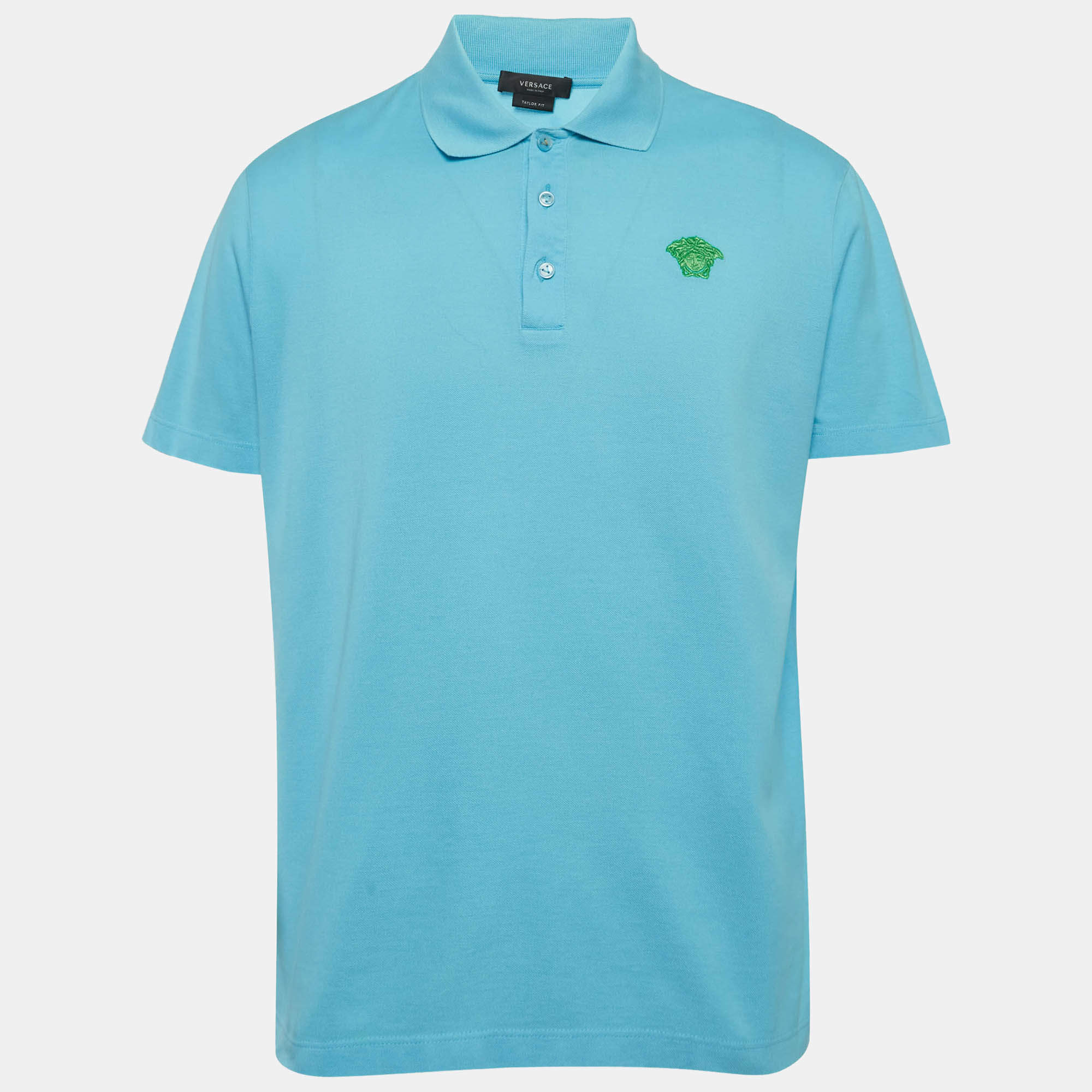 Pre Owned Versace Blue Medusa Embroidered Pique Polo T-Shirt XL