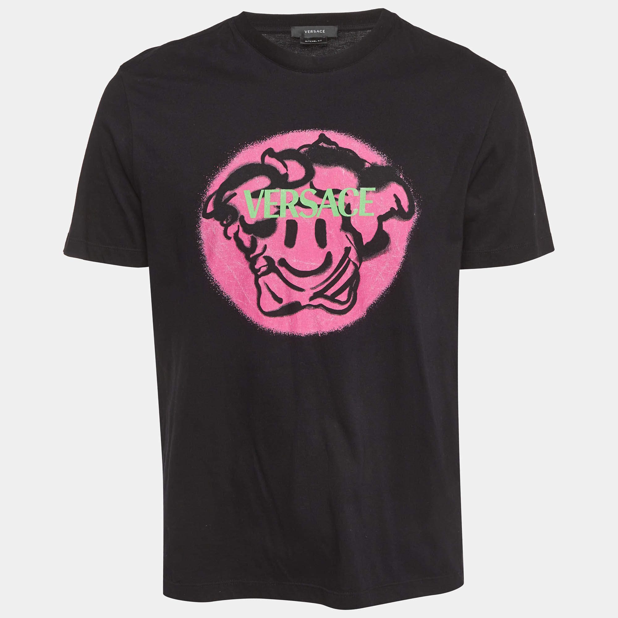 Pre Owned Versace Black Medusa Smiley Print Jersey Graphic T-Shirt M