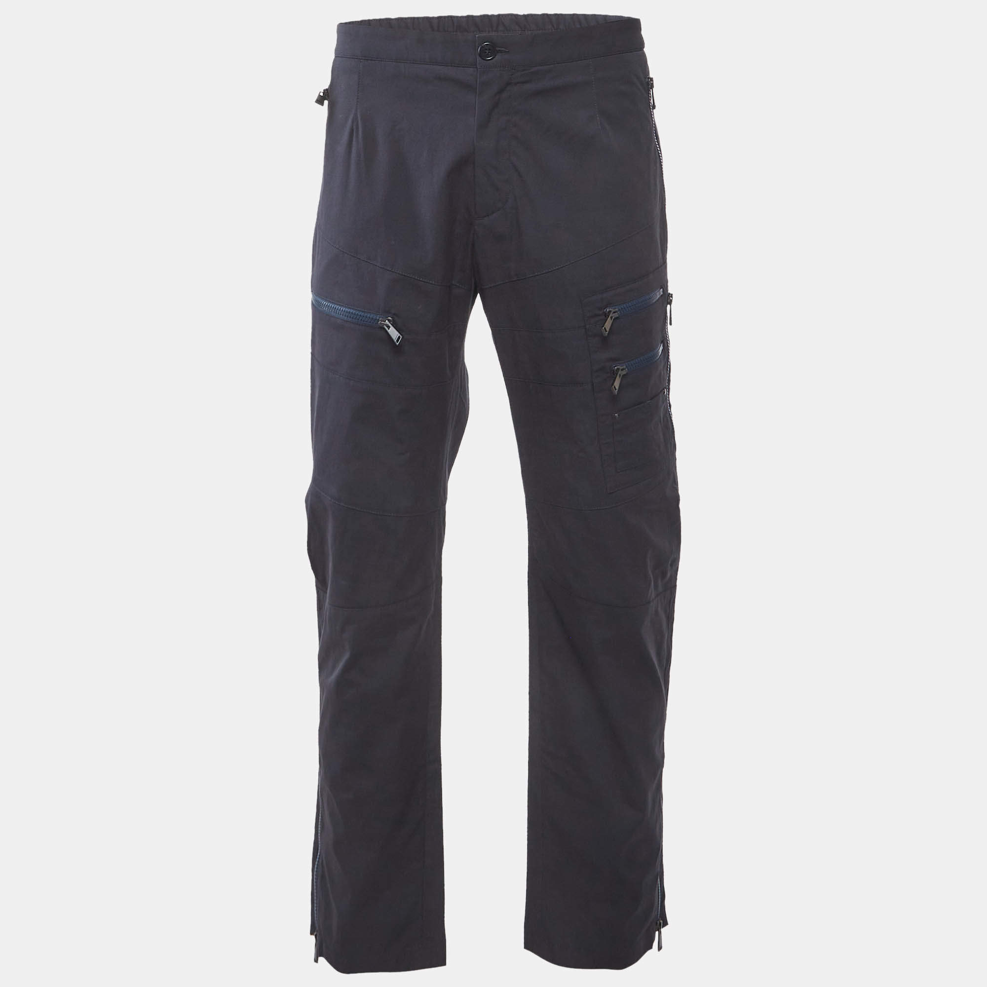 Pre Owned Versace Blue Cotton Zip Detail Pants XXXL