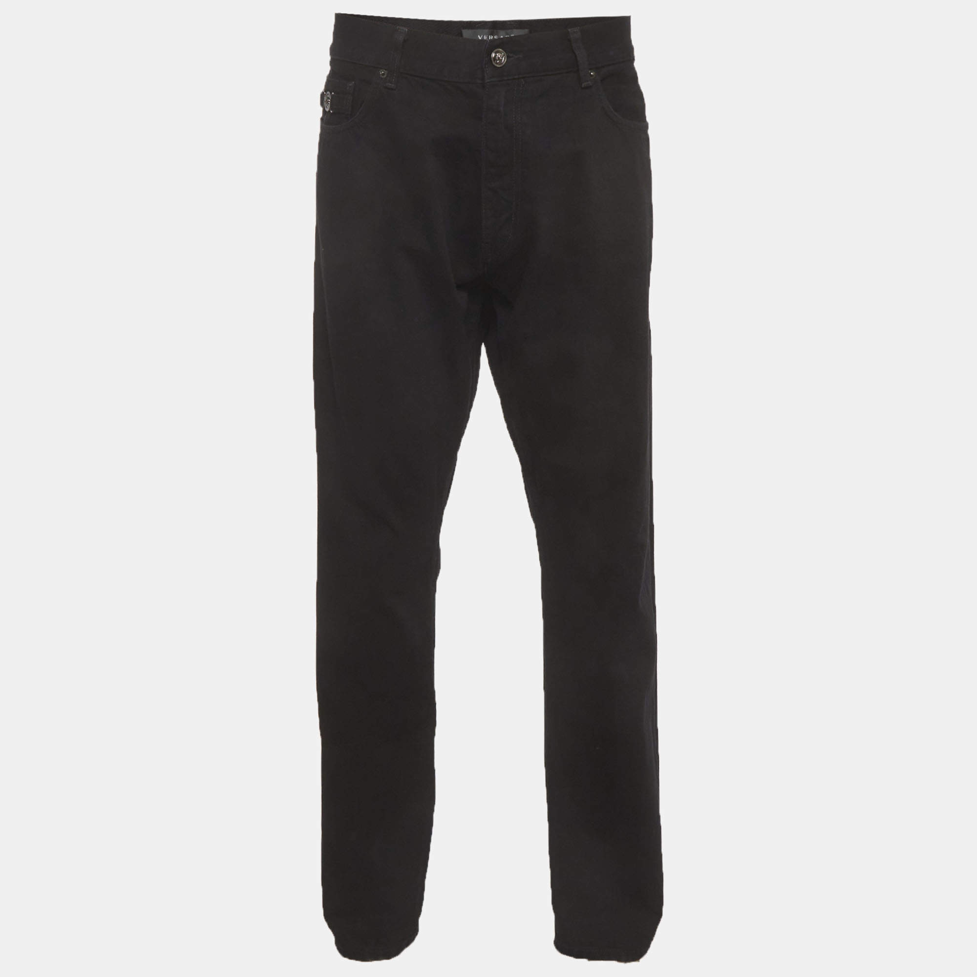 Pre Owned Versace Black Denim Straight Fit Jeans XXXL