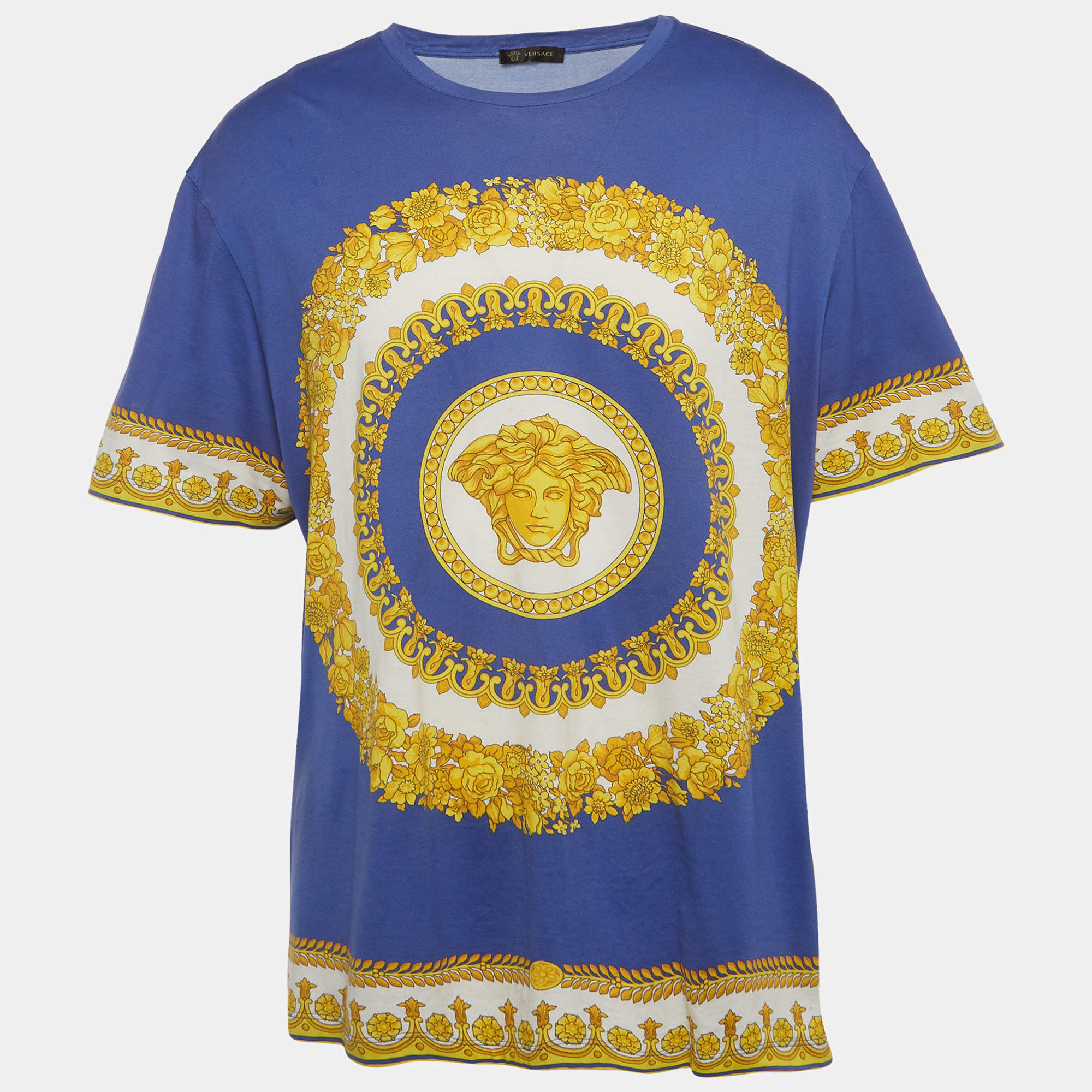 مملوكة مسبقًا Versace Blue Baroque Print Jersey Crewneck Polo T-Shirts 6XL 