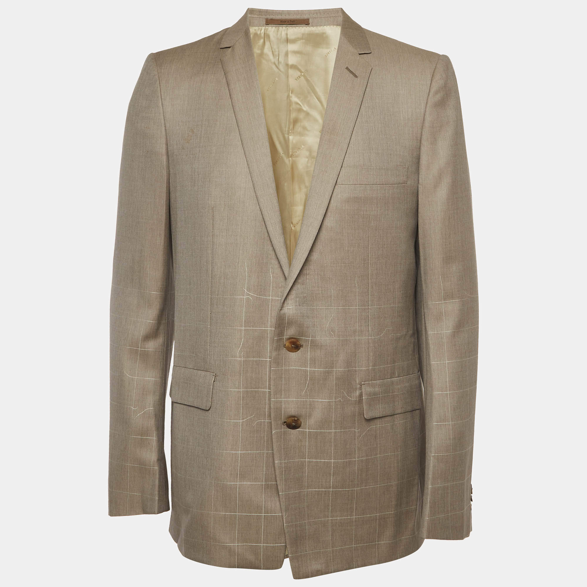 Pre Owned Versace Grey Cotton Buttoned Regular Fit Blazer XXL 