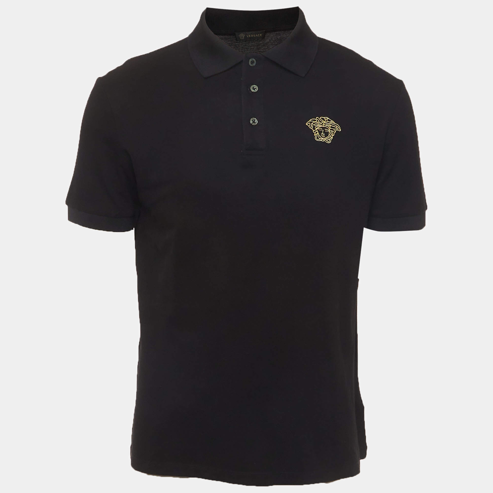 Pre Owned Versace Black Medusa Embroidered Pique Polo T-Shirt XL