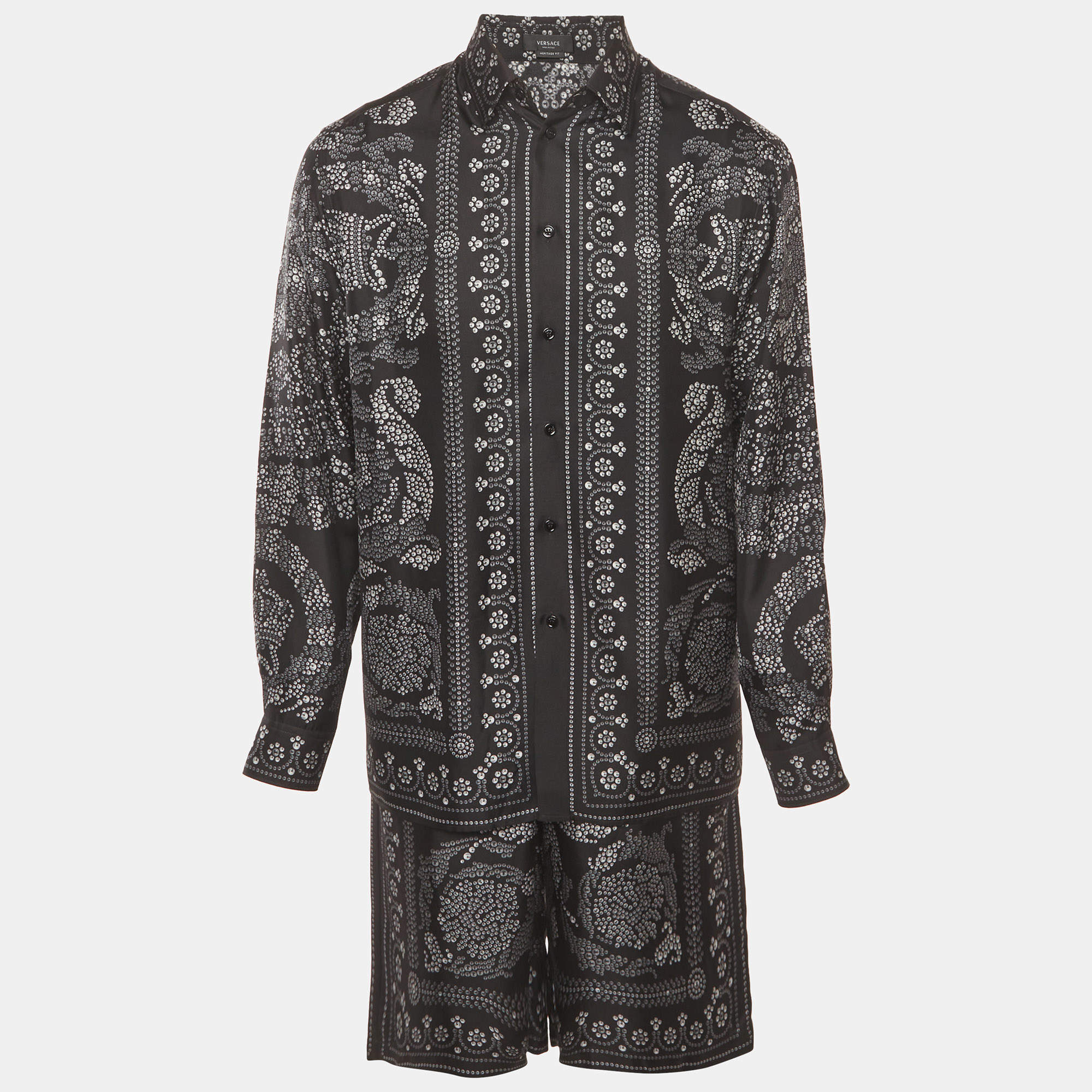 Pre Owned Versace Black Printed Silk Long Sleeve Set M