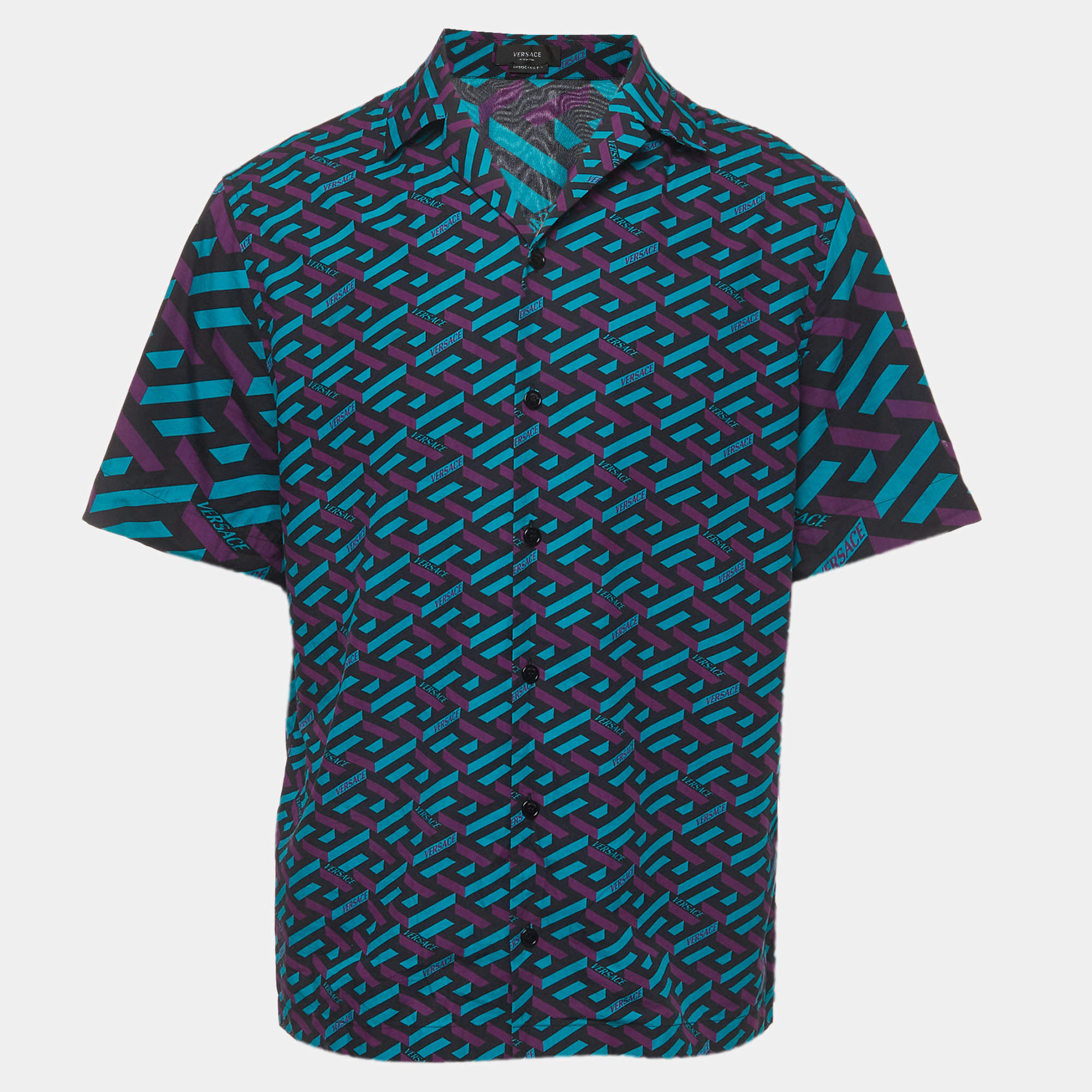 Pre Owned Versace Multicolor La Greca Print Cotton Shirt S