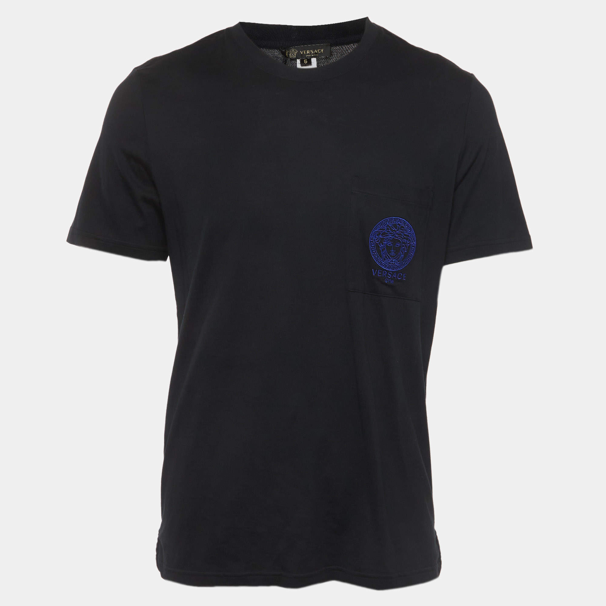 Pre Owned Versace Navy Blue Medusa Logo Detail Jersey Crew Neck T-Shirt L