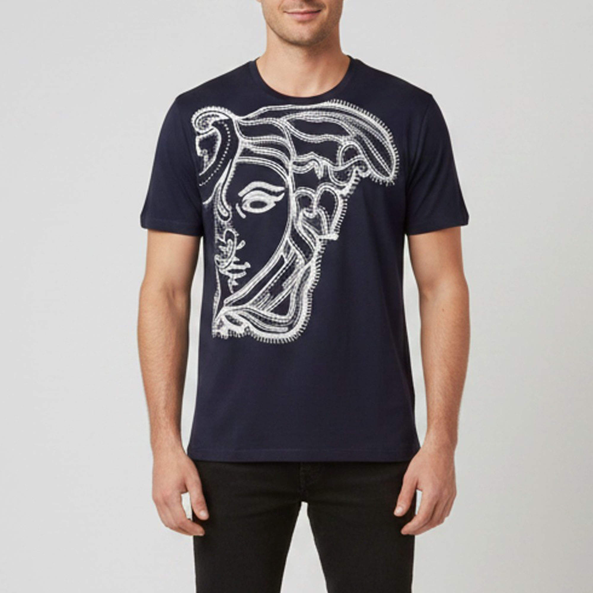 Pre Owned Versace Collection Black Medusa Head Printed Cotton Crewneck T-Shirt XXL