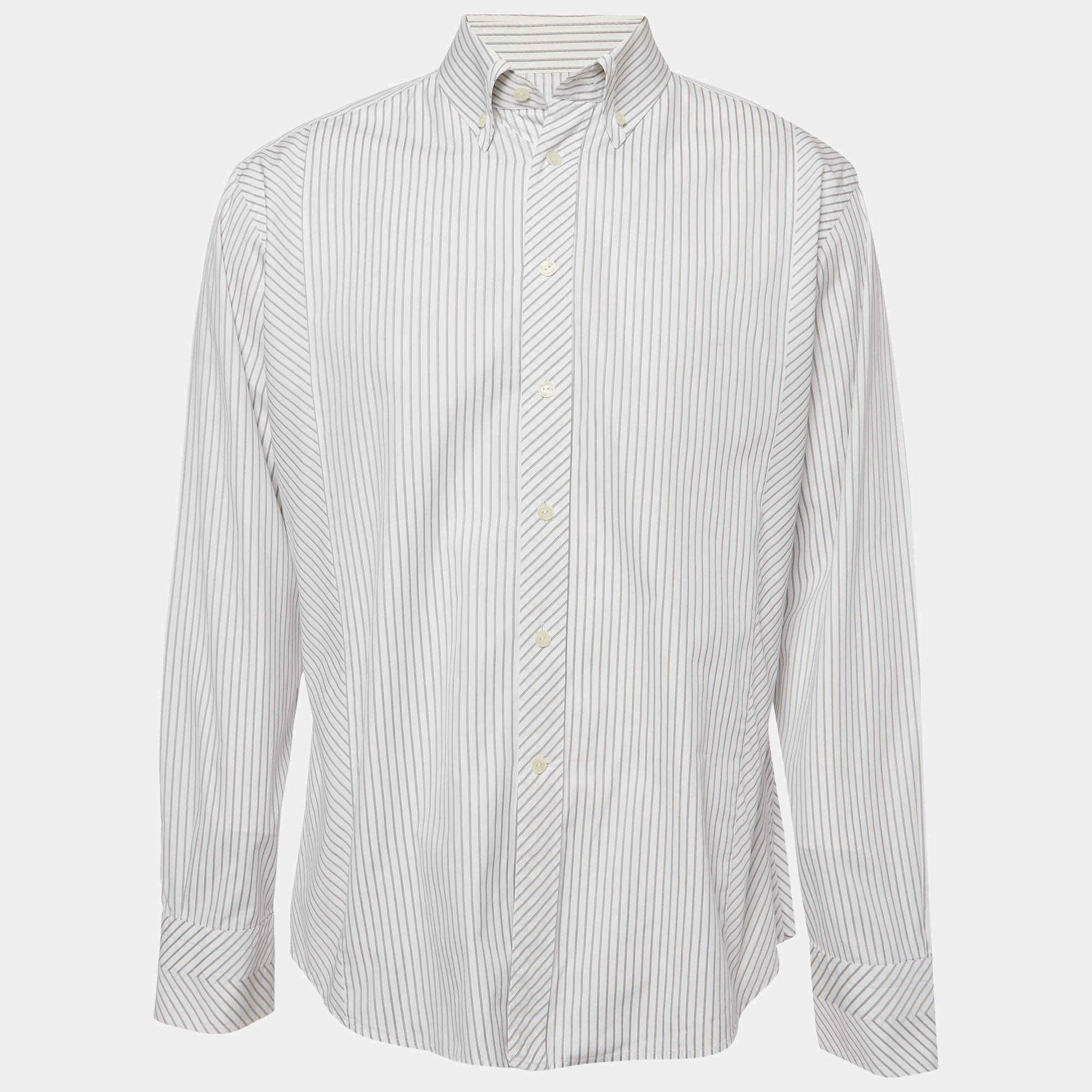 Pre Owned Versace White Striped Cotton Poplin Button Up Shirt XXL
