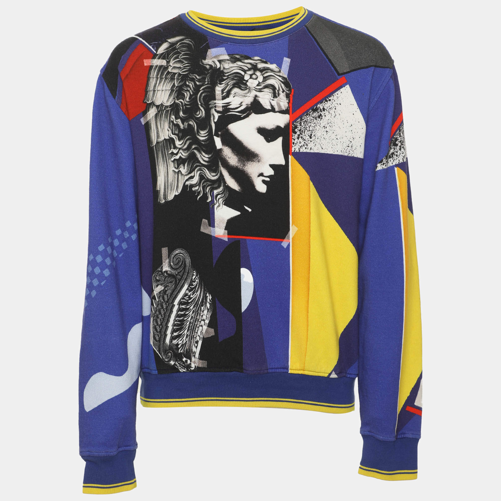 Pre Owned Versace Multicolor Jersey JP Collage Print Sweater XL