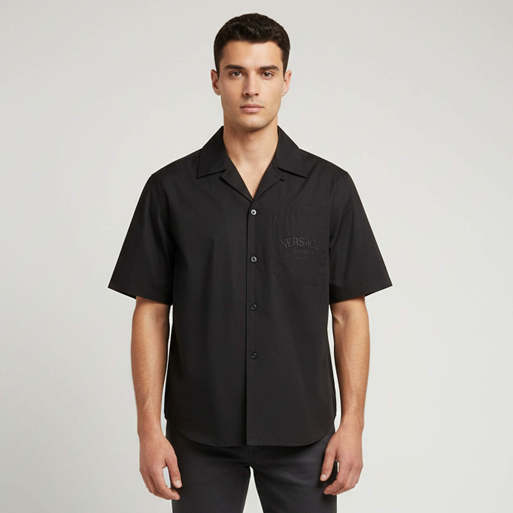 Pre Owned Versace Black Barocco Print Cotton and Silk Short Sleeve Shirt M
