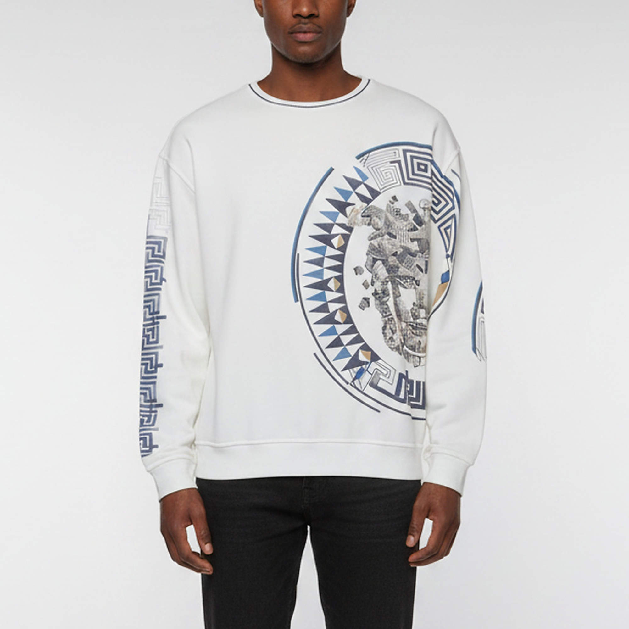 مملوكة مسبقًا Versace White Printed Jersey Crewneck Sweatshirt XXXL