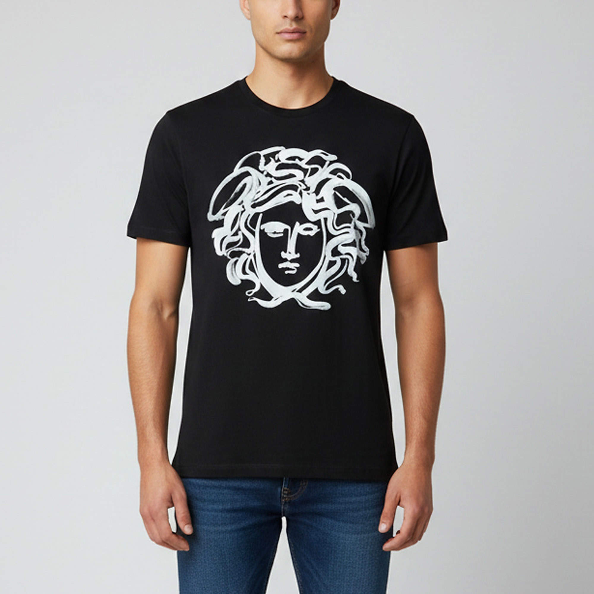 مملوكة مسبقًا Versace Black Medusa Head Print Jersey Crewneck T-Shirt M