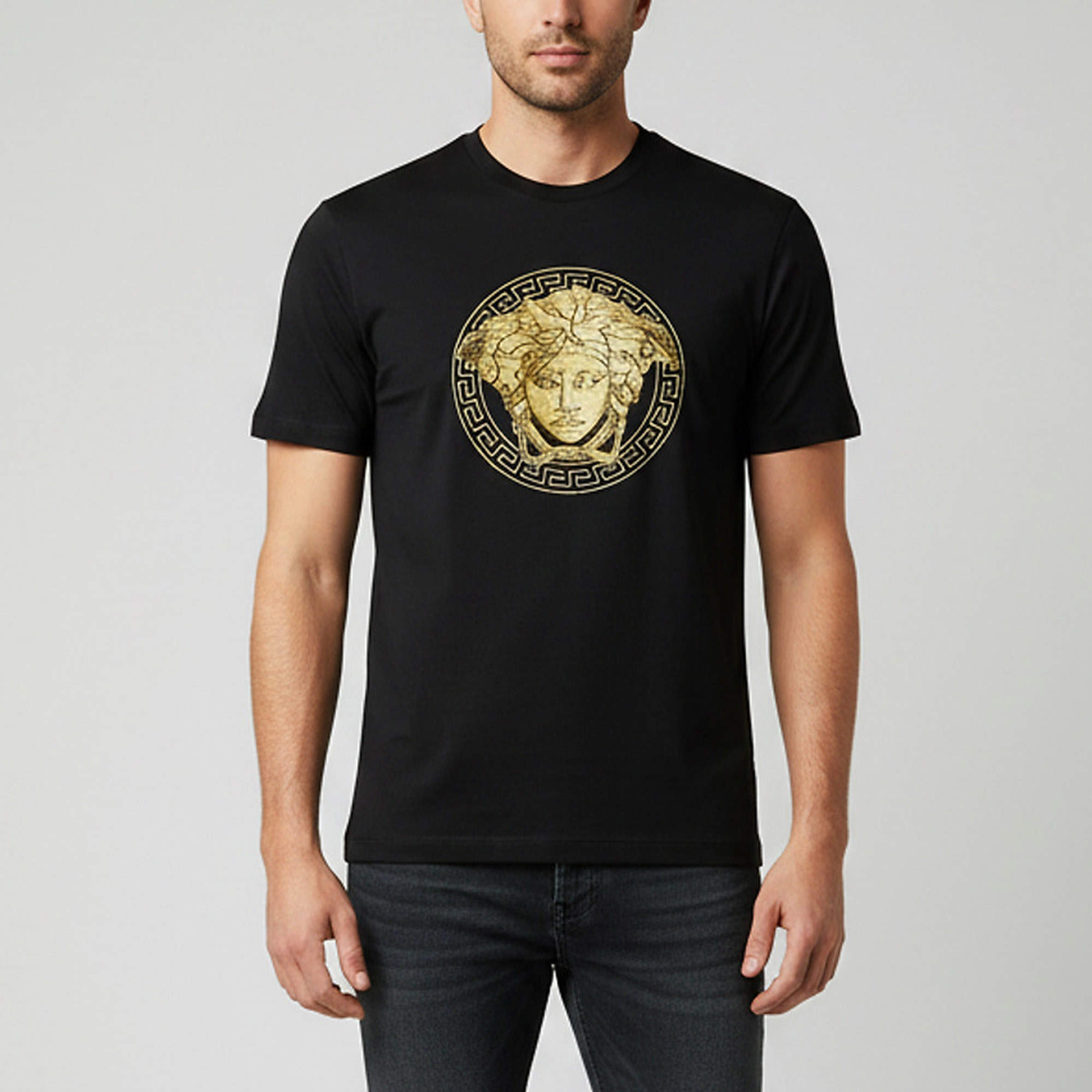 Pre Owned Versace Black Medusa Embroidered Cotton Crew Neck T-Shirt M