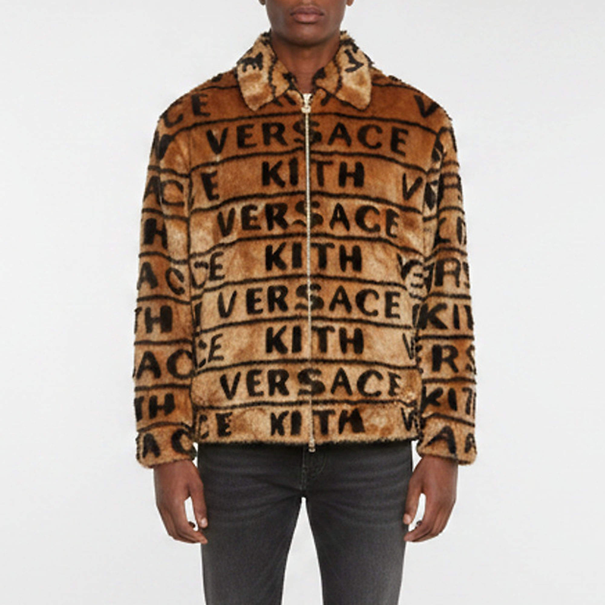 Pre Owned Kith x Versace Brown/Black Monogram Fur Coaches Jacket M