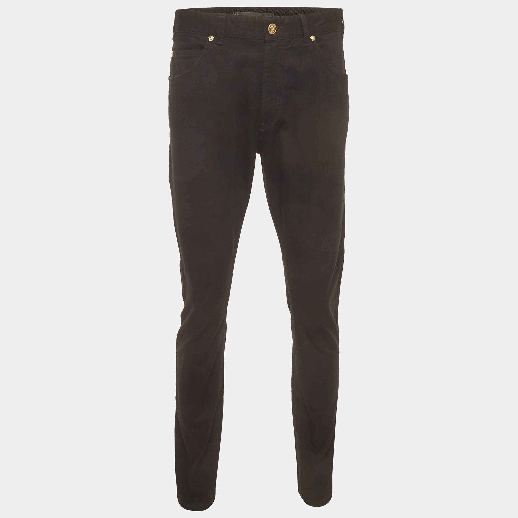 Pre Owned Versace Black Stretch Denim Slim Fit Jeans L/Waist 35"
