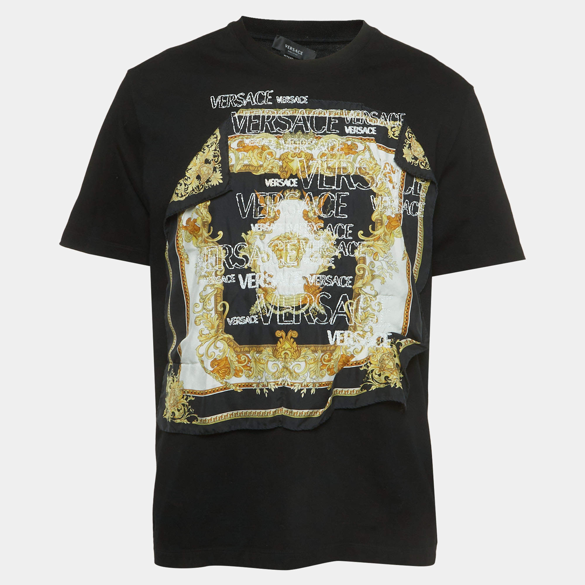 Pre Owned Versace Black Medusa Renaissance Print Cotton & Silk Mitchel Fit T-Shirt L
