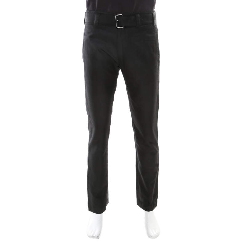 Versace Black Patterned Cloque Silk Wool Tapered Trousers L