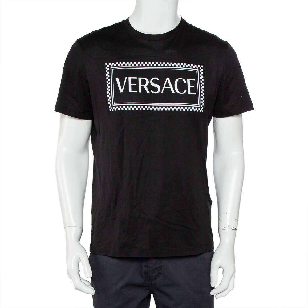 Versace Black Logo Printed Cotton Crewneck T-Shirt M