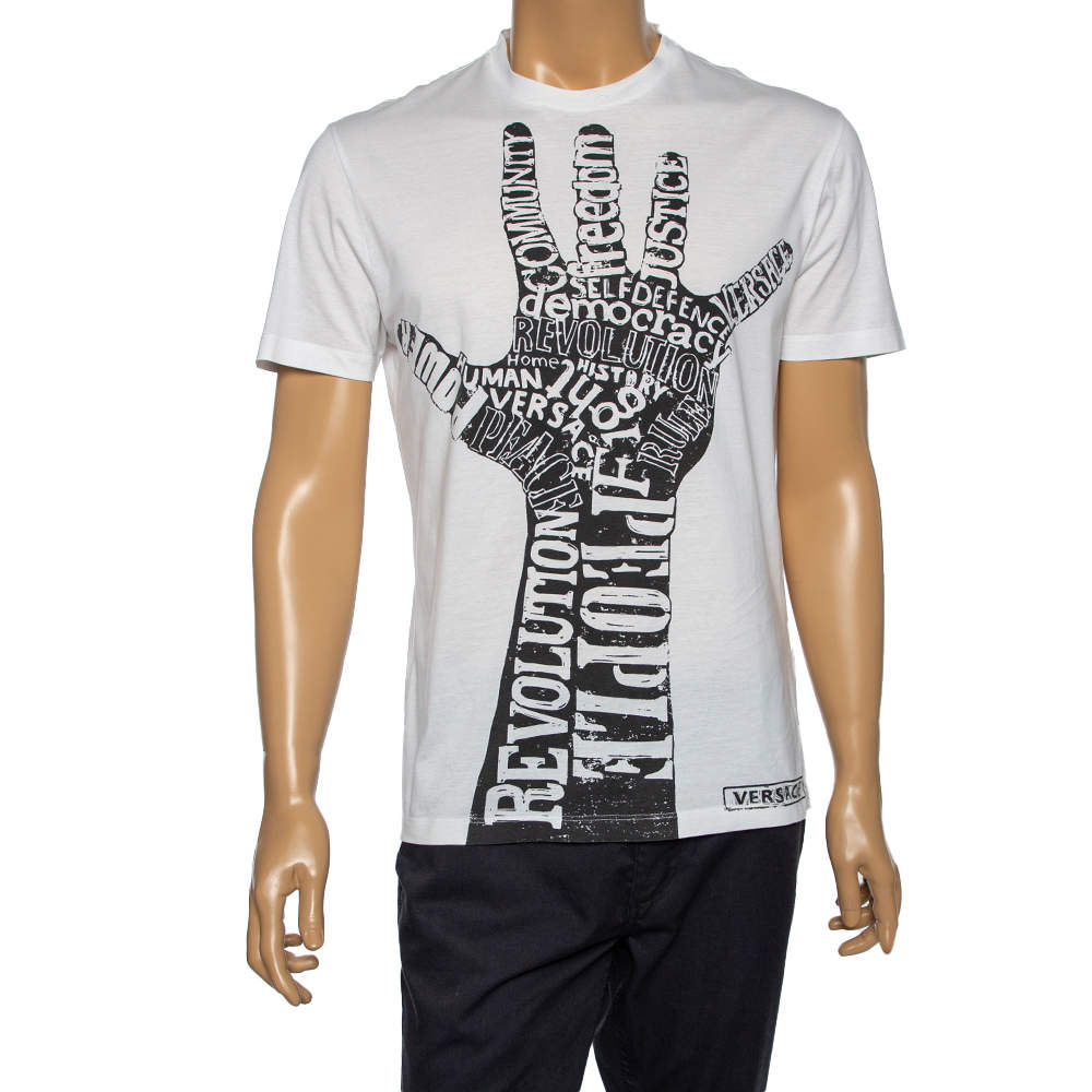 Pre Owned Versace White Printed Cotton Short Sleeve T-Shirt L