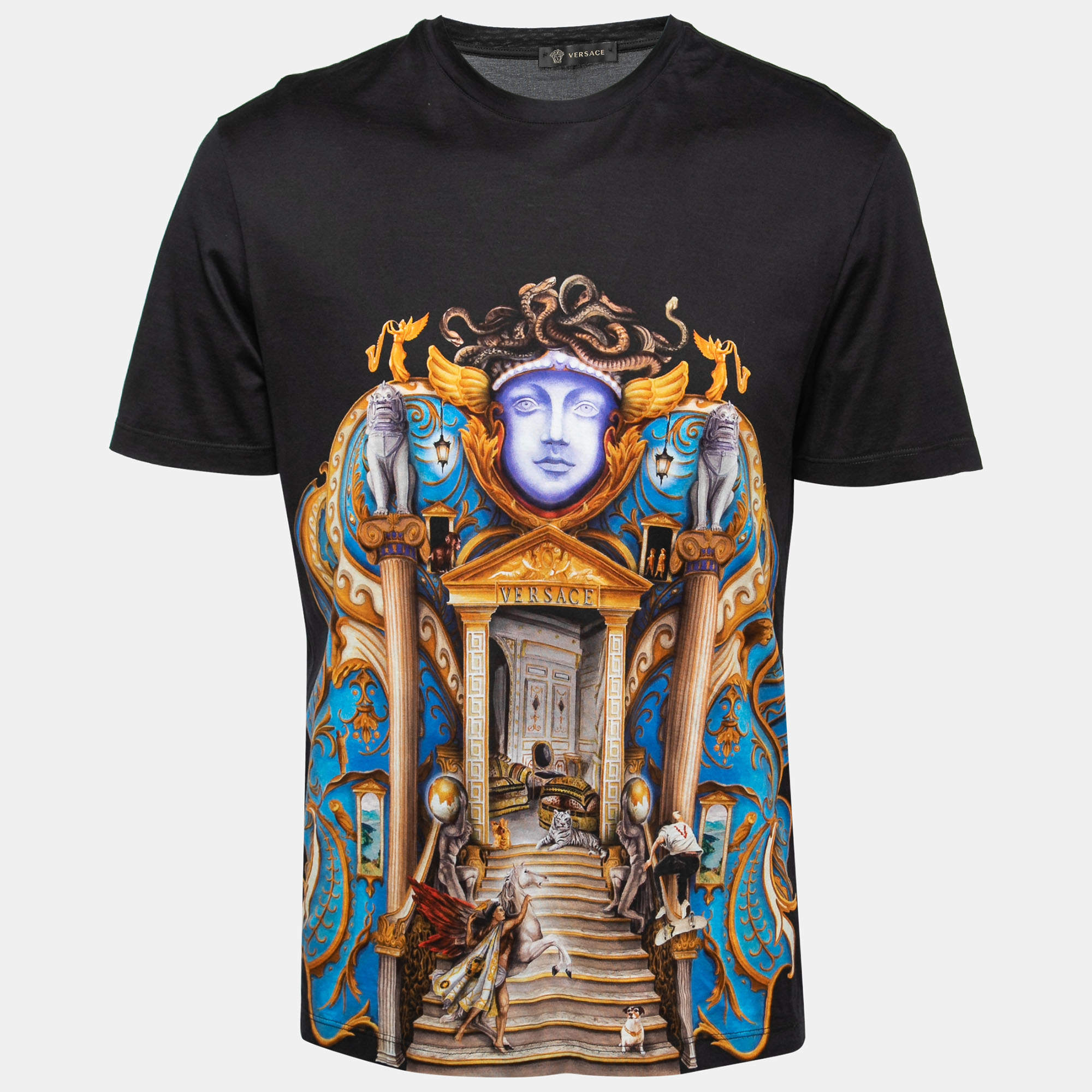 Pre Owned Versace Black Baroque Medusa Print Cotton T-Shirt M