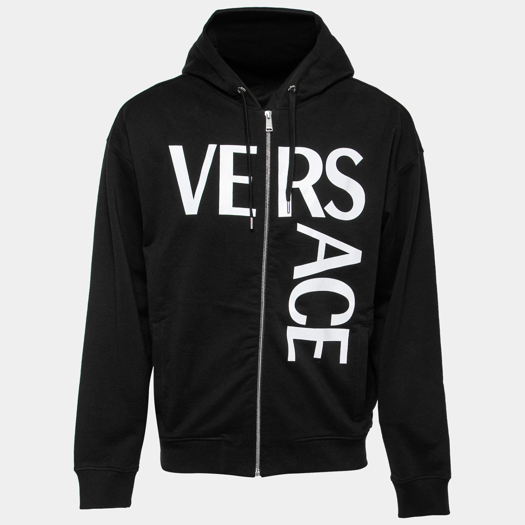  Versace Black Alphabet Logo Print Cotton Zip-Up Hoodie M