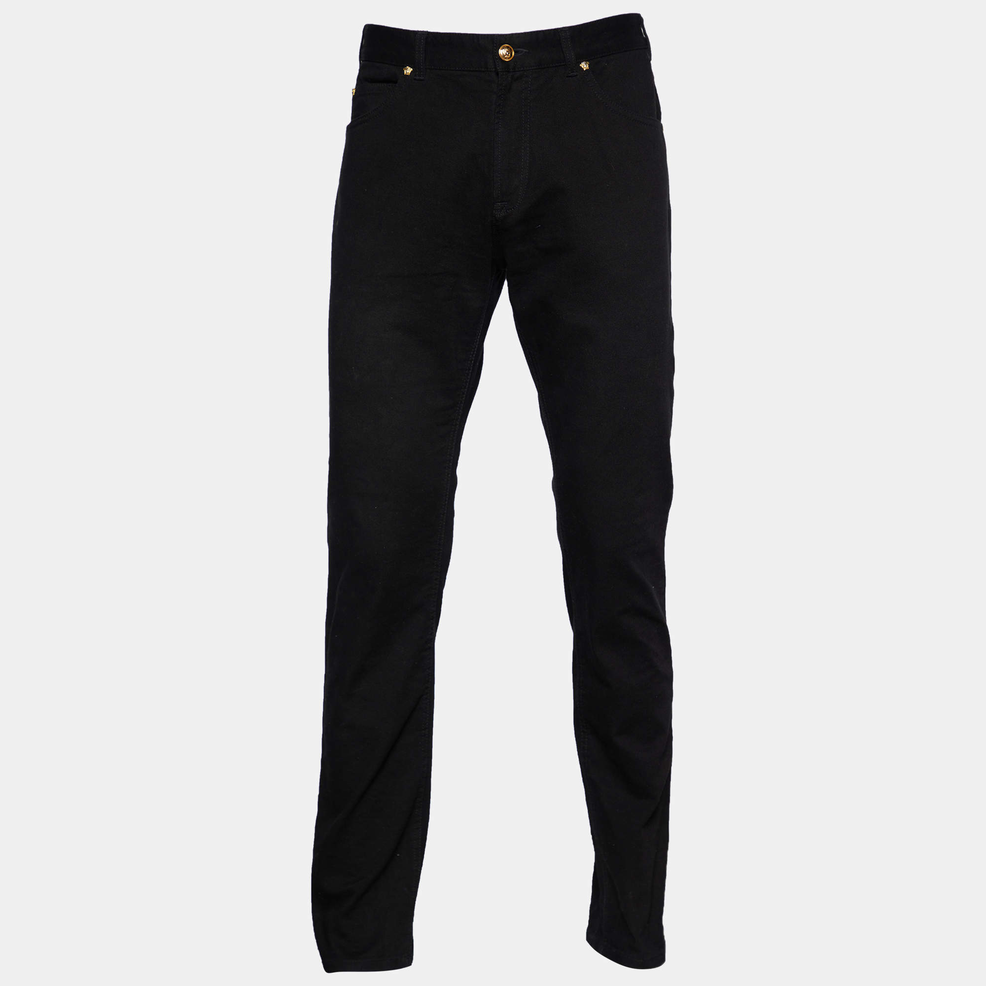 Versace Black Denim Medusa Detail Slim Fit Jeans L Waist 35"