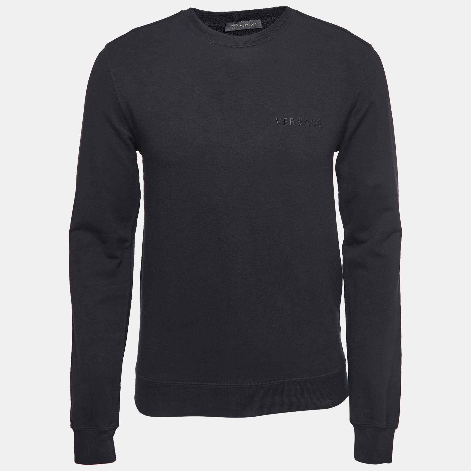 Versace Black Logo Embroidered Cotton Crew Neck Sweatshirt S