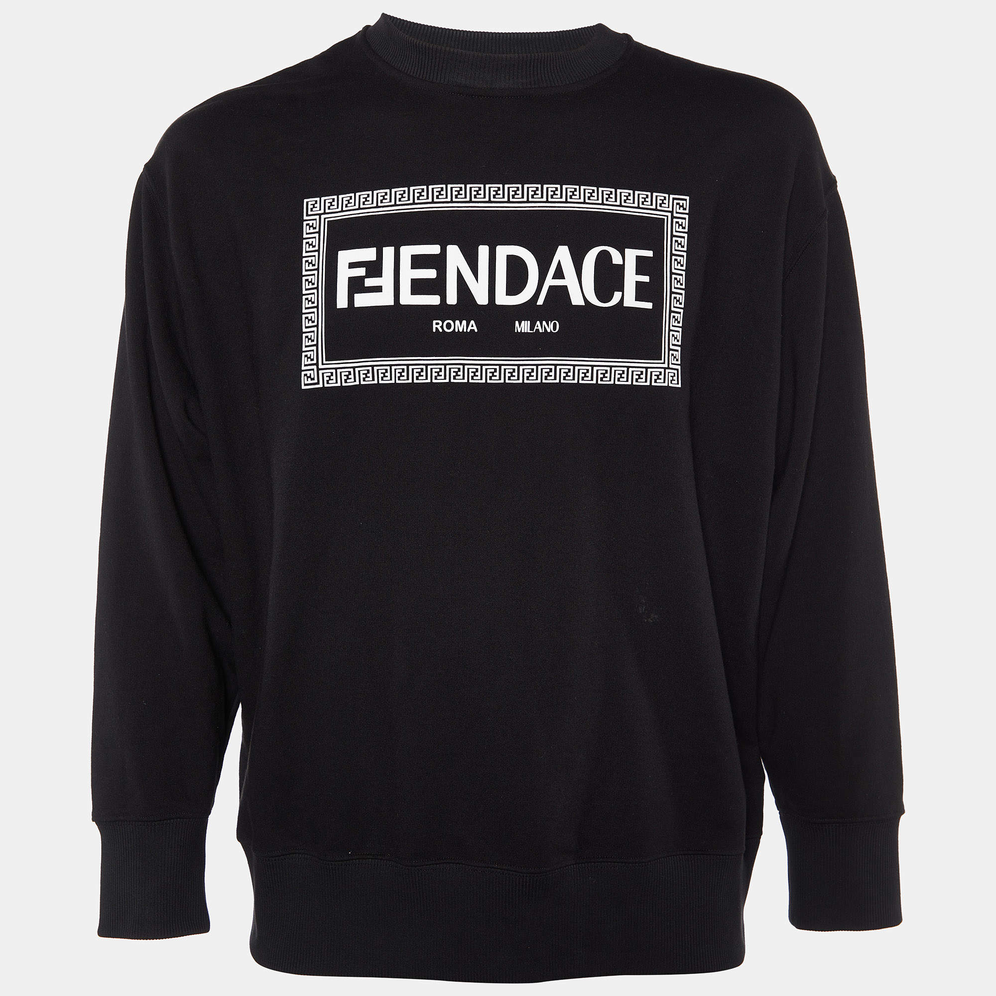 Fendace Black Logo Printed Cotton Crewneck Sweatshirt XS