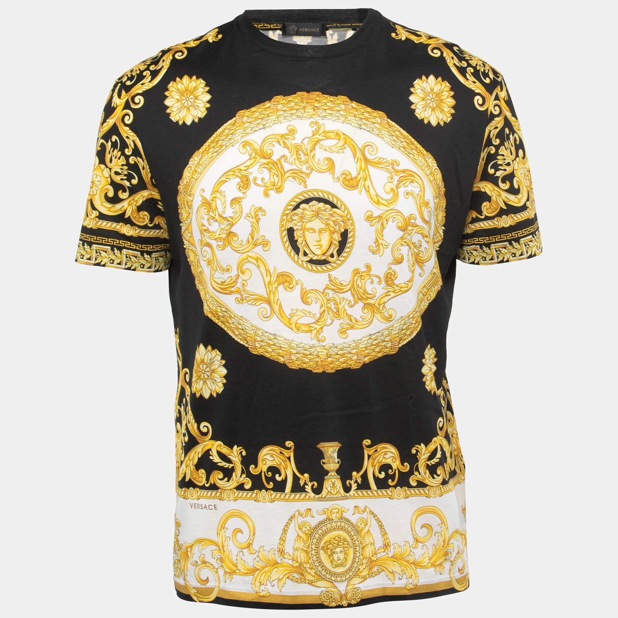 مملوكة مسبقًا Versace Black Baroque Printed Cotton Knit T-Shirt M