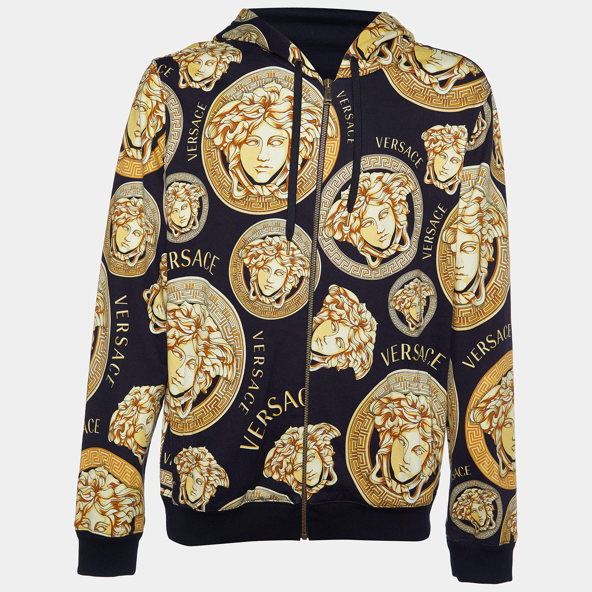  Versace Black Medusa Head Printed Cotton Knit Hooded Sweatshirt XXL