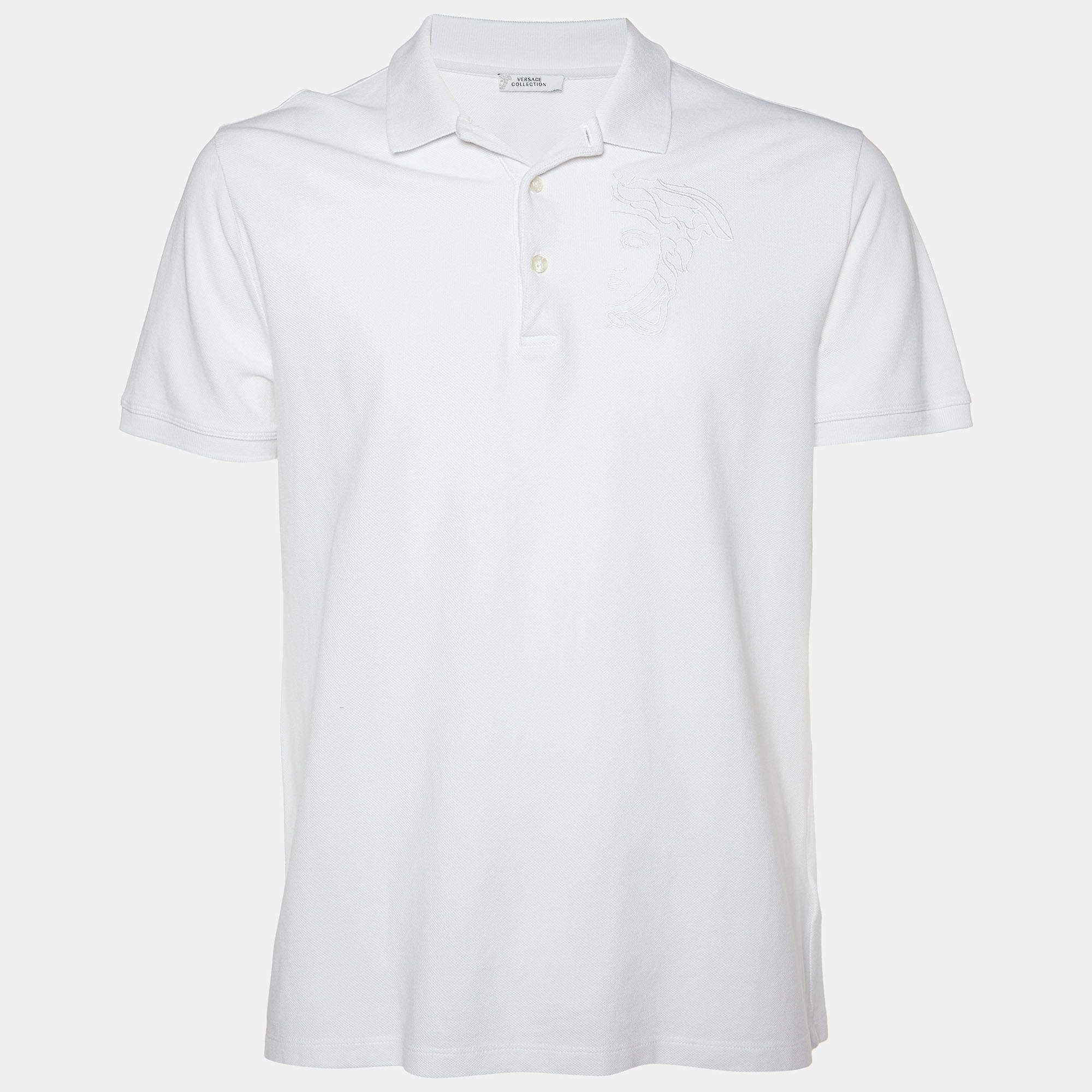 Versace White Tonal Medussa Head Embroidered Cotton Pique Polo T-Shirt XL