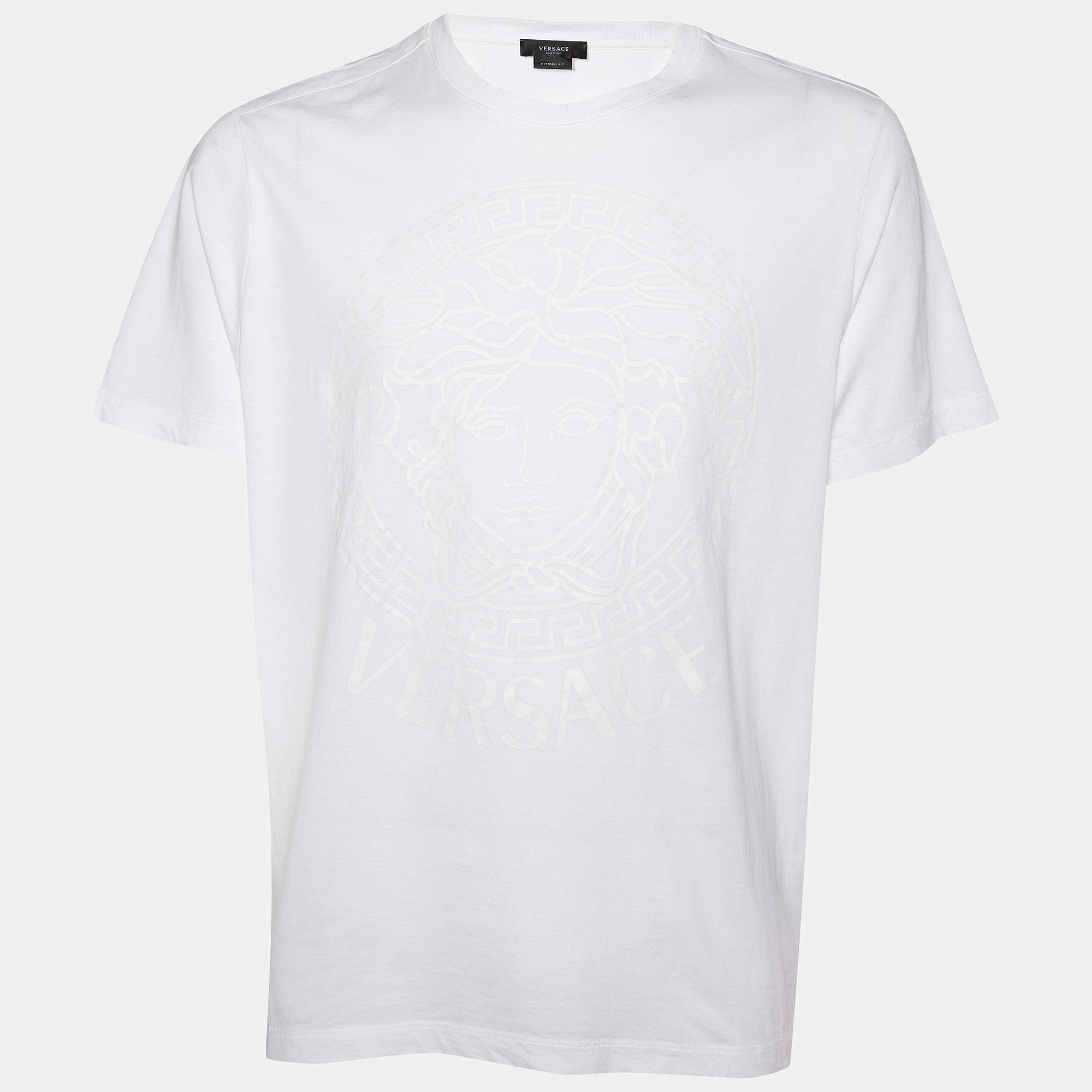 Pre Owned Versace White Tonal Medusa Printed Cotton Knit t-Shirt L