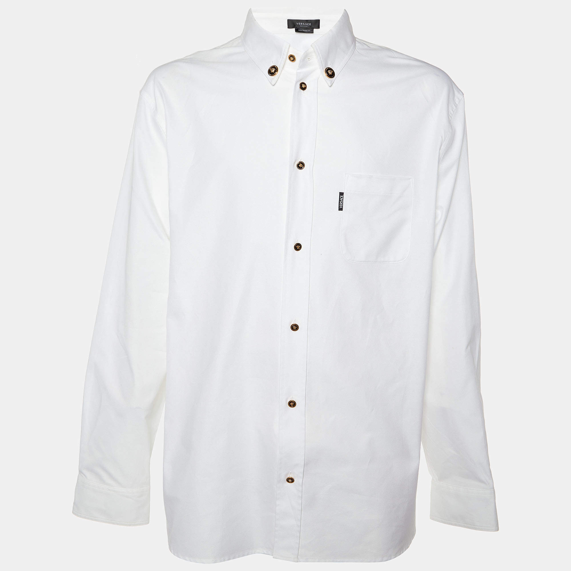 مملوكة مسبقًا Versace White Cotton Medusa Button Detail Heritage Fit Shirt 3XL
