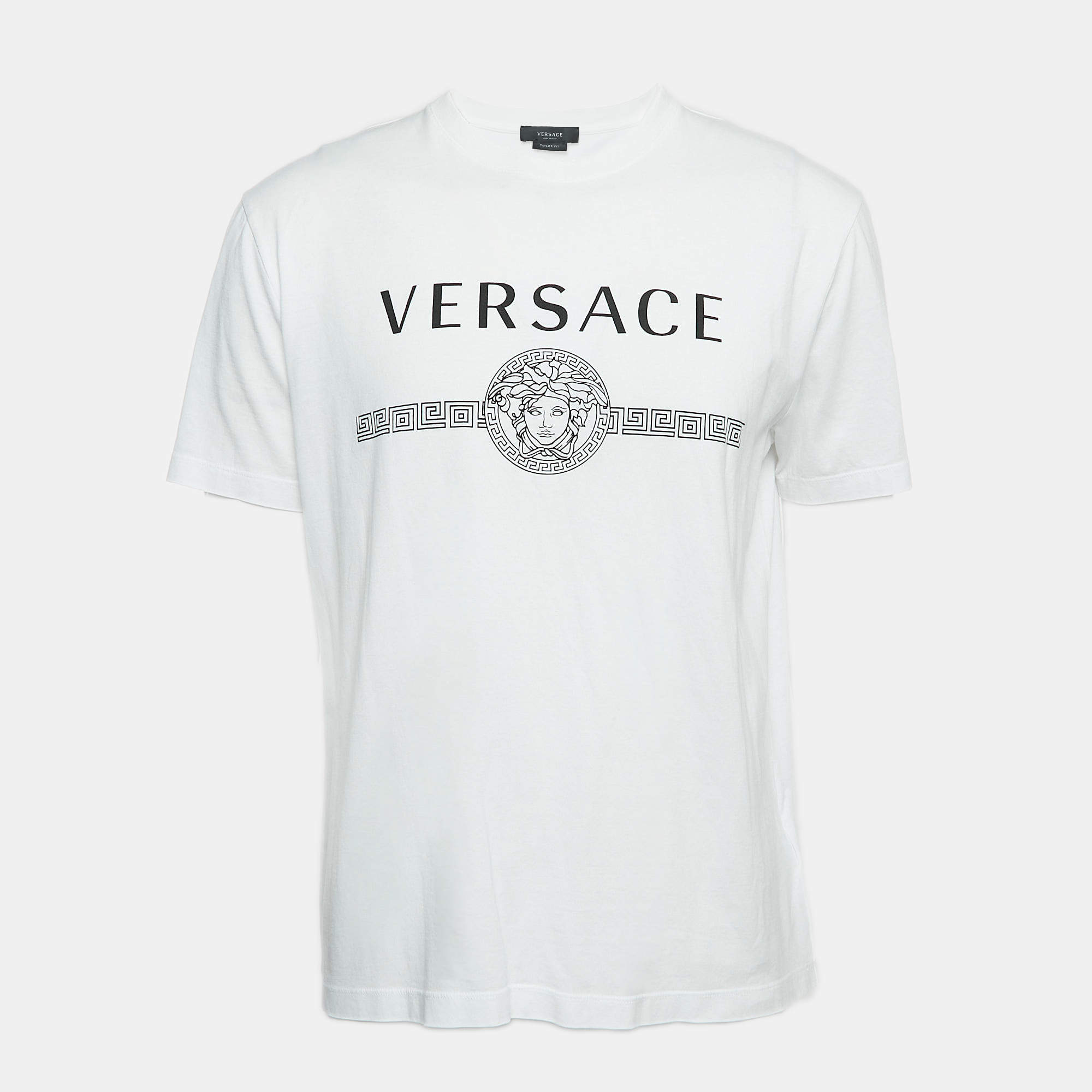 Pre Owned Versace White Cotton Logo Print T-Shirt 2XL
