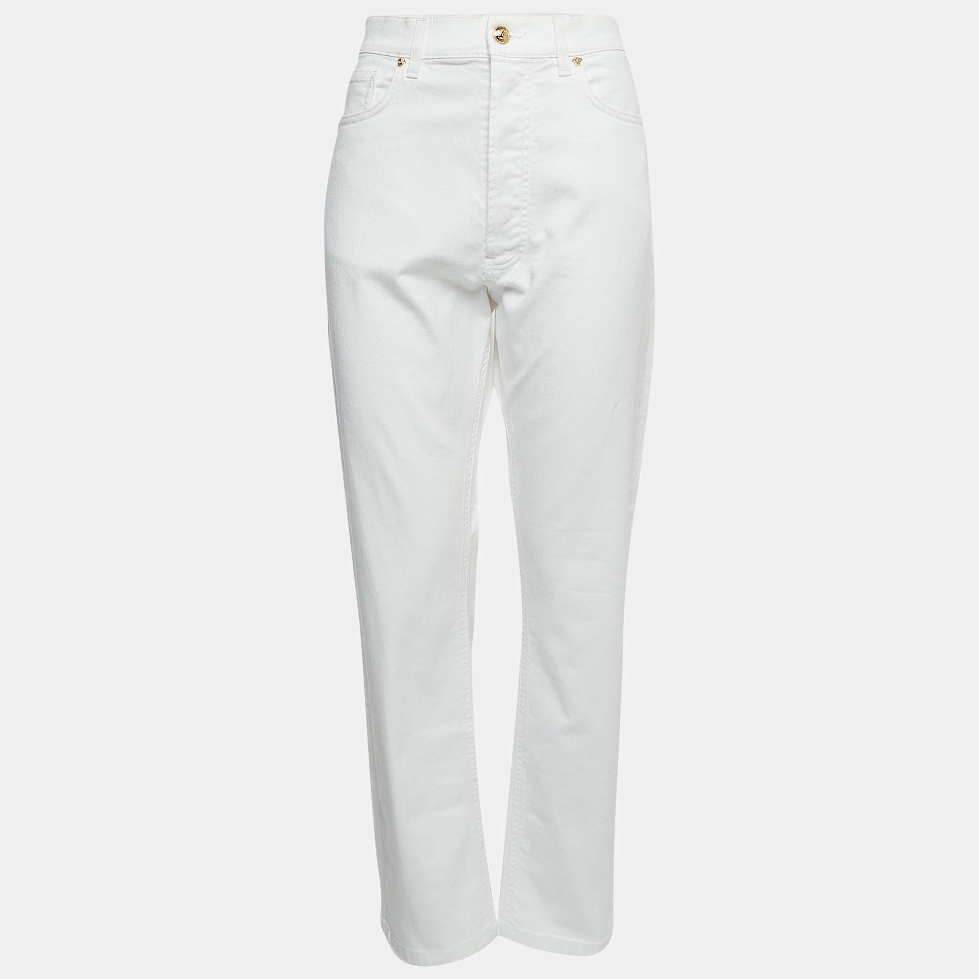 Versace White Denim Medusa Button Detailed Jeans L Waist 34"