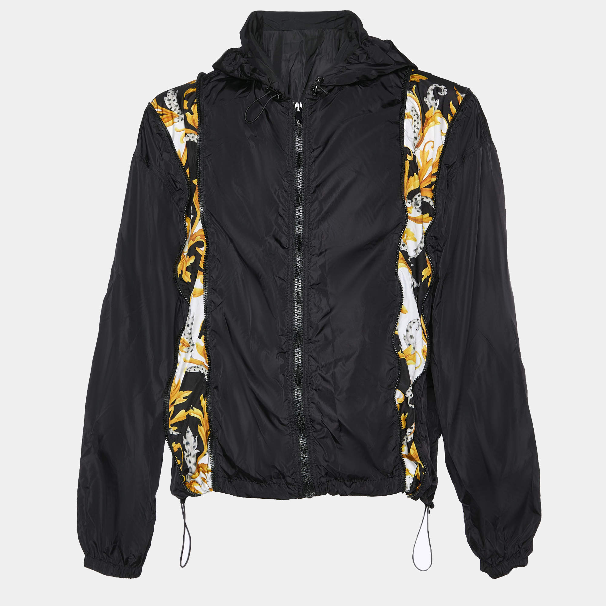 Pre Owned Versace Black Nylon Zip Detail Hooded Jacket M