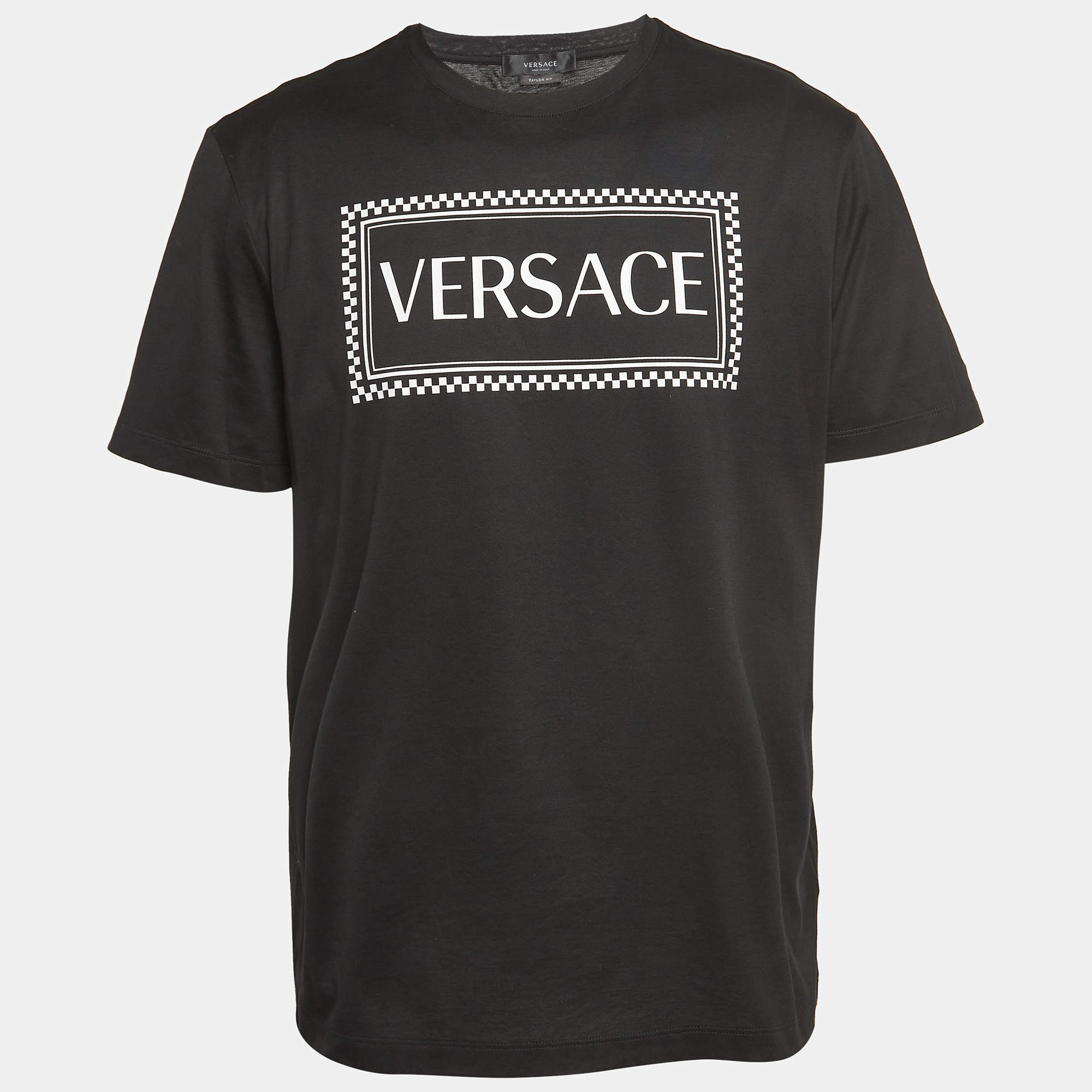 Pre Owned Versace Black Logo Print Cotton T-Shirt 2XL