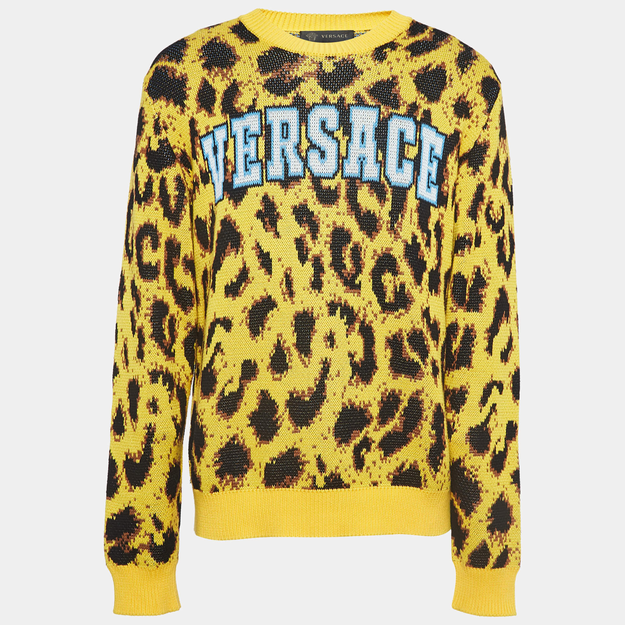 Versace Yellow Animal Print Knit Sweater L
