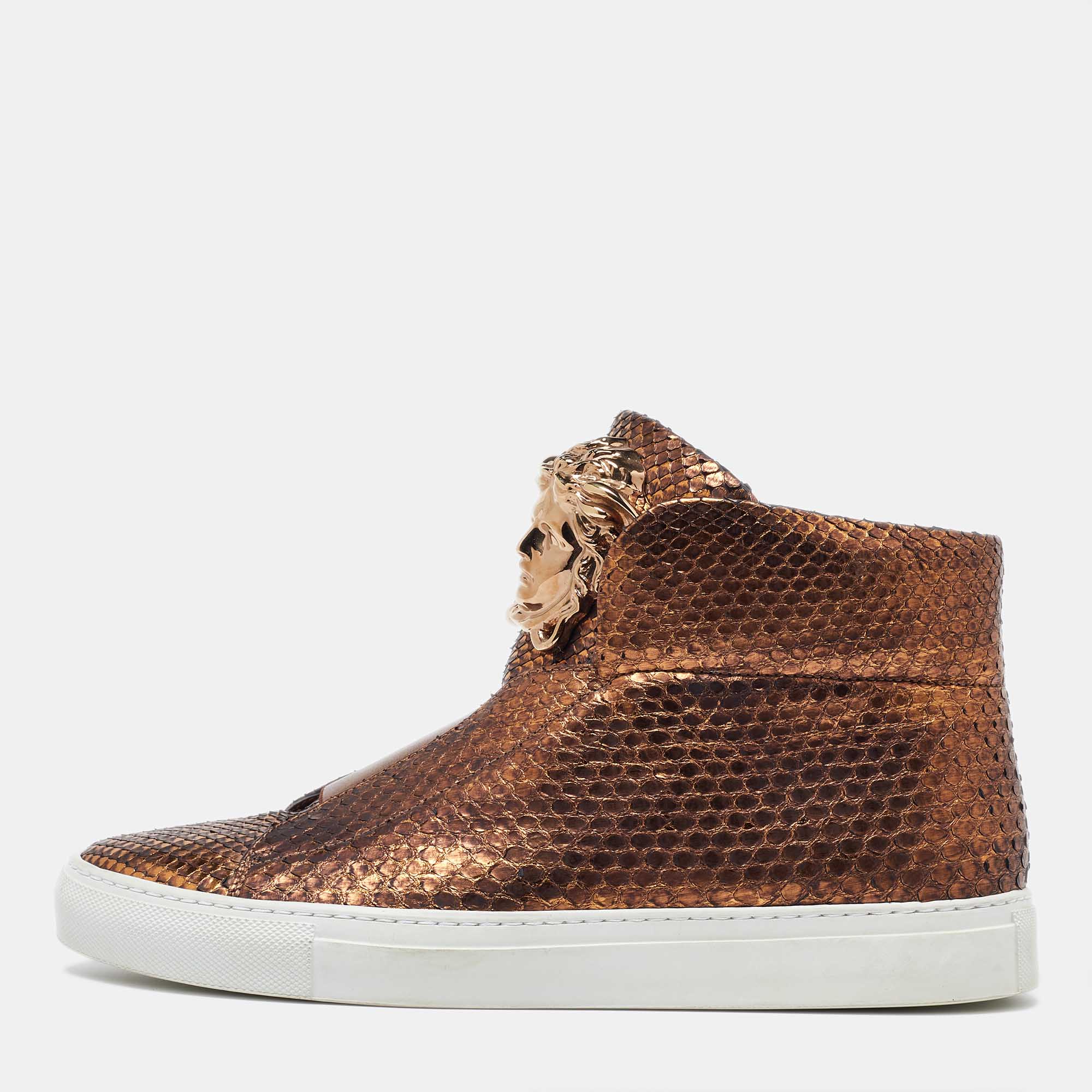 Versace Bronze Python Medusa Palazzo Slip On High Top Sneakers Size 41