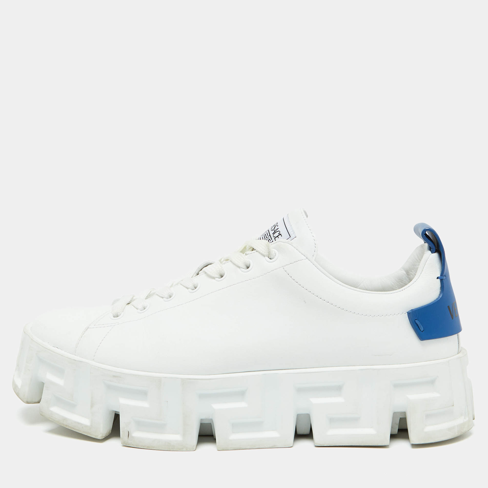 Versace White/Blue Leather Greca Labyrinth Platform Sneakers Size 44