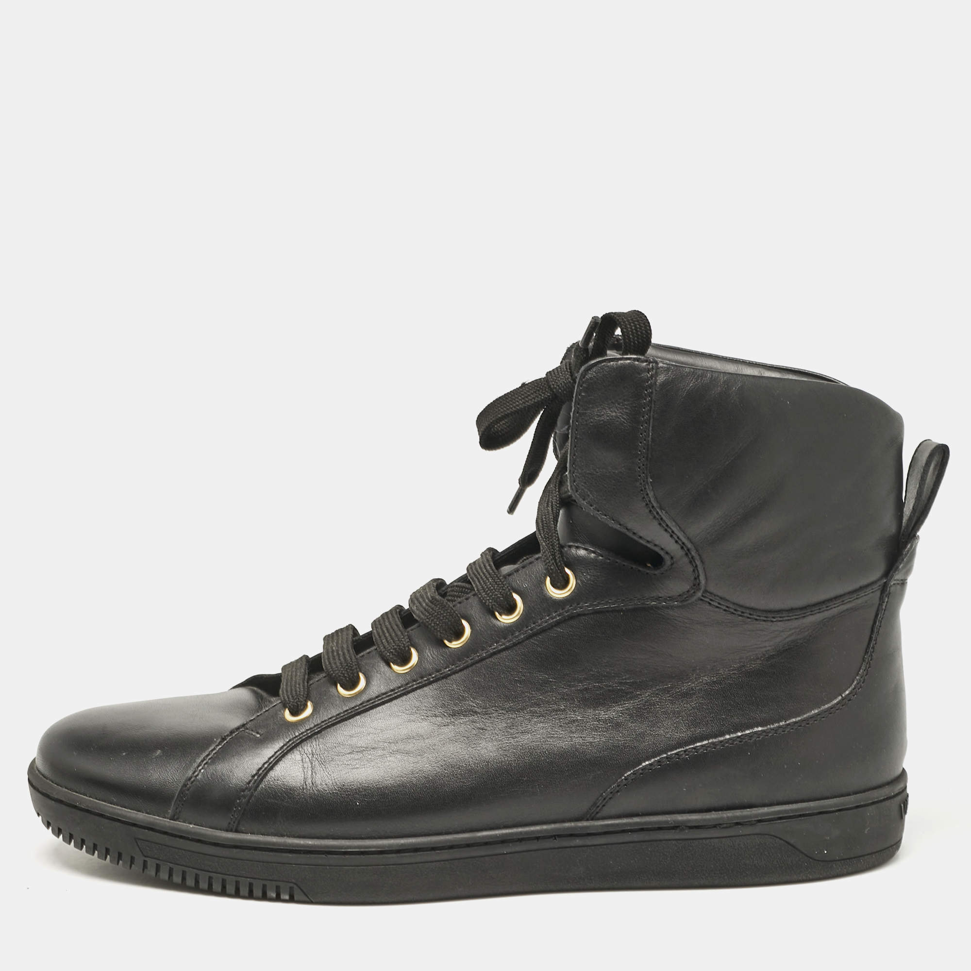 Versace Black Leather High Top Sneakers Size 42