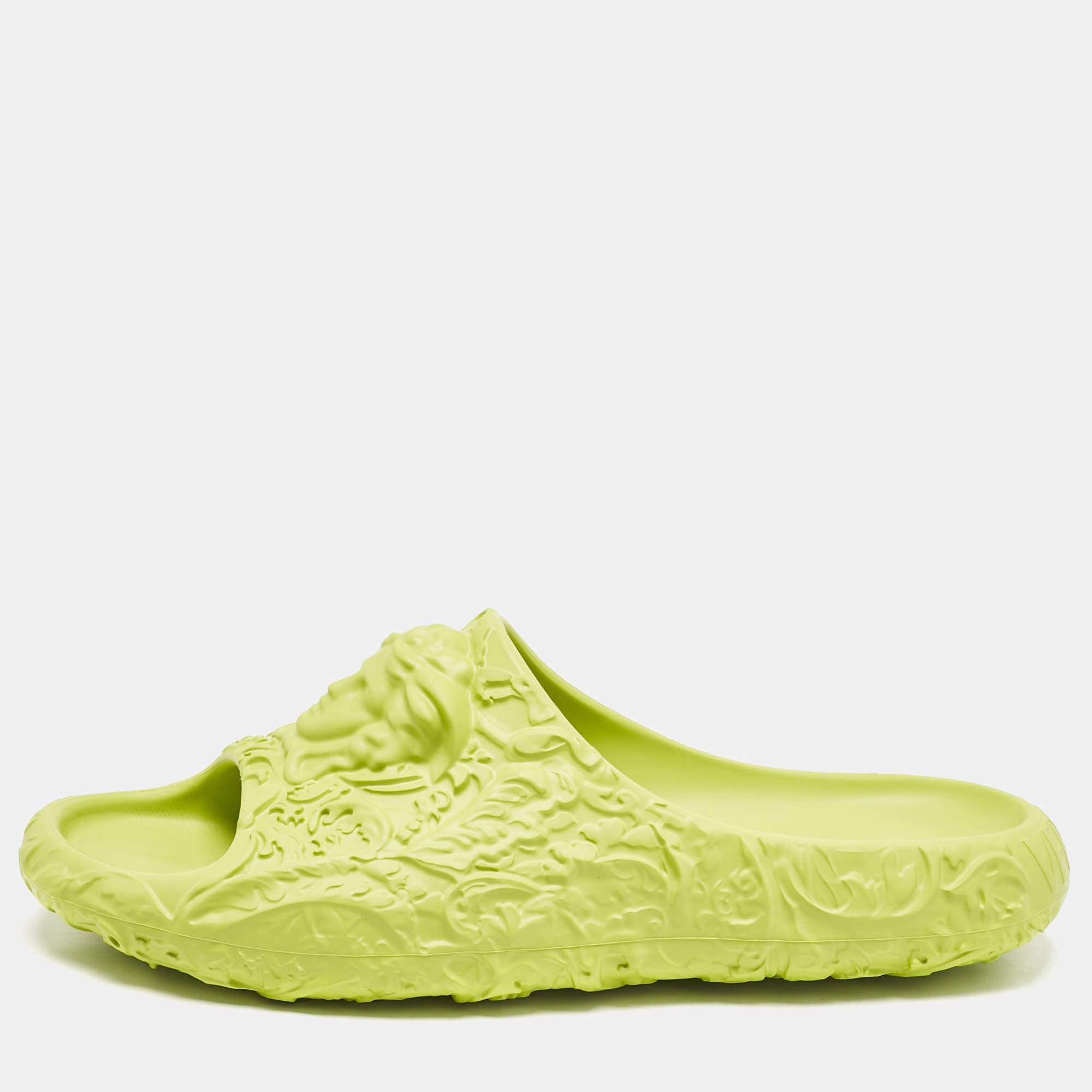 Versace Green Baroque Medusa Embossed Rubber Pool Slides Size 47