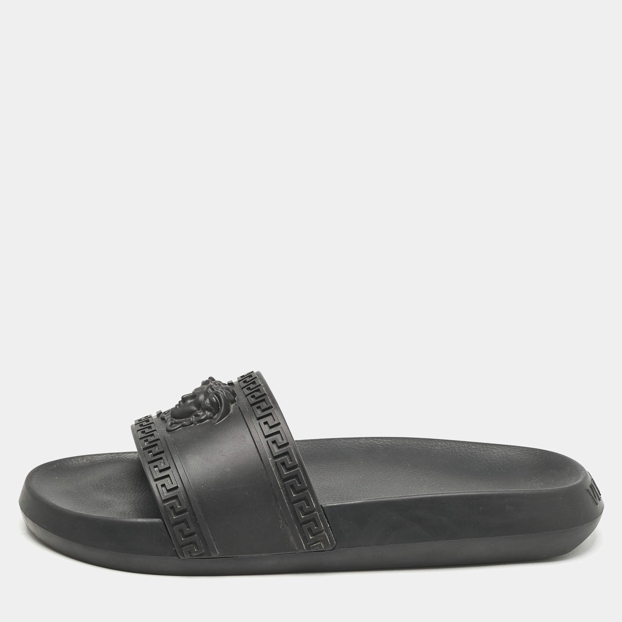 Versace Black Rubber La Medusa Pool Slides Size 43