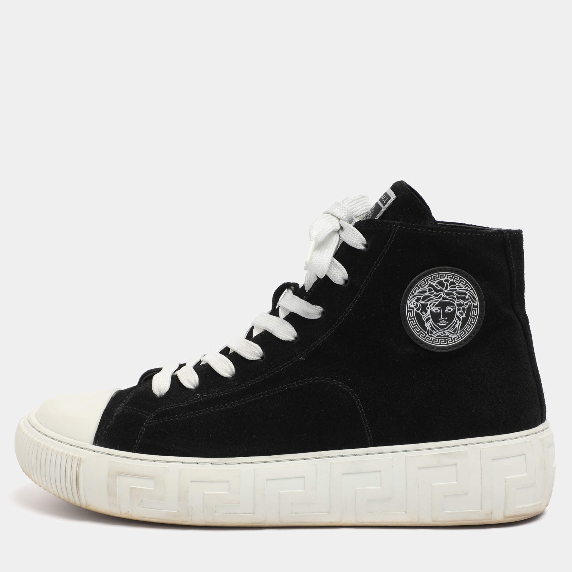Pre Owned Versace Black Suede High Top Sneakers Size 41