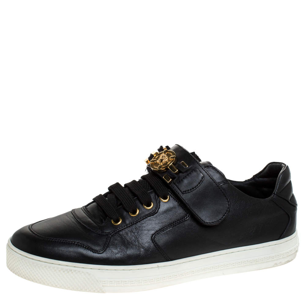 Versace Black Leather Lace Up/Velcro Low Top Sneakers Size 43