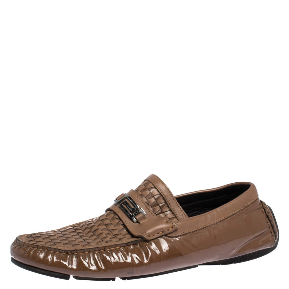 Versace Brown Woven Leather Slip On Loafers Size 41